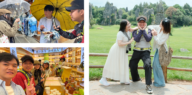 REKO sales team sharing meals and enjoying outdoor activities in Yunnan, reflecting REKO company culture and closer relationships outside the office.