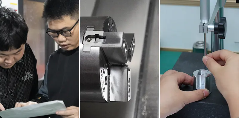 REKO engineers reviewing an aluminum CNC machining project
