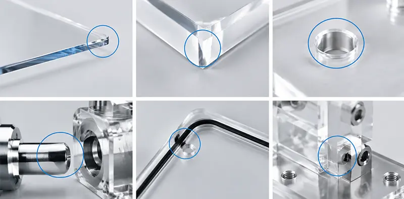 Acrylic polishing effects on CNC machined edges, holes and dimensional tolerances