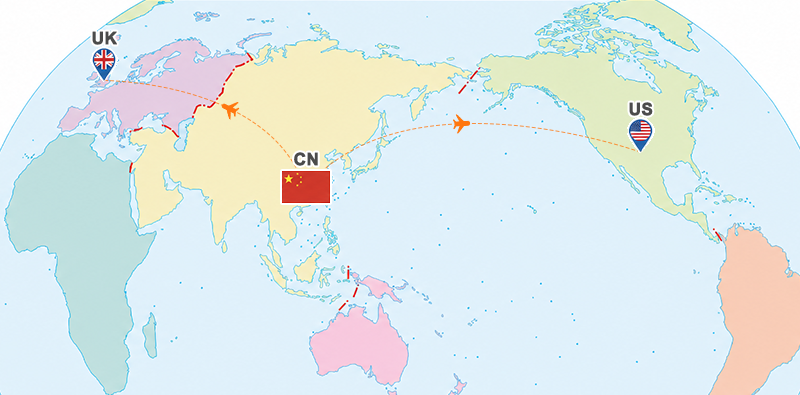 Map showing REKO’s planned customer visits in the United Kingdom and the United States
